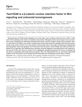 Twa1/Gid8 Is a Β-Catenin Nuclear Retention Factor in Wnt Signaling and Colorectal Tumorigenesis