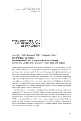 Philosophy, History, and Methodology of Economics