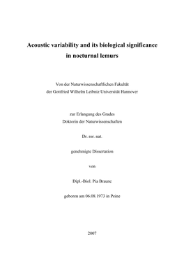 Acoustic Variability and Its Biological Significance in Nocturnal Lemurs