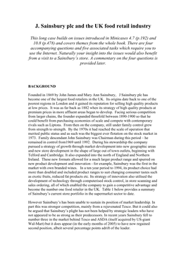 J Sainsbury Plc and the UK Food Retail Industry