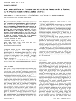 An Unusual Form of Generalized Granuloma Annulare in a Patient with Insulin-Dependent Diabetes Mellitus