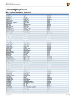 Coldwater Spring Plant List (PDF; 155Kb
