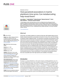 Host-Parasitoid Associations in Marine Planktonic Time Series: Can Metabarcoding Help Reveal Them?