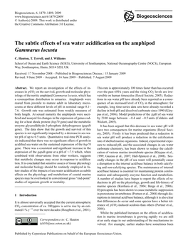 The Subtle Effects of Sea Water Acidification on the Amphipod