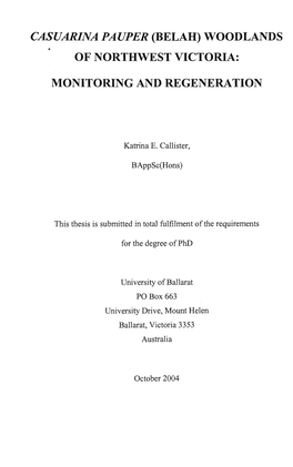 Casuarina Pauper (Belah) Woodlands of Northwest Victoria: Monitoring and Regeneration