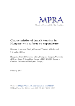 Characteristics of Transit Tourism in Hungary with a Focus on Expenditure