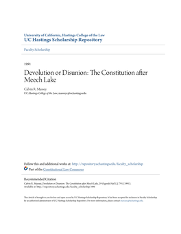 Devolution Or Disunion: the Constitution After Meech Lake, 29 Osgoode Hall L.J