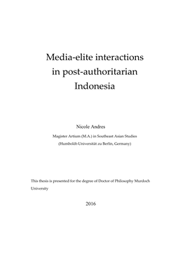 Media-Elite Interactions in Post-Authoritarian Indonesia