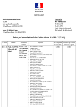 Publicité Pour Les Demandes D'autorisation D'exploiter (Décret N° 2015-713 Du 22 JUIN 2015)