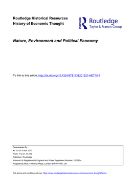Nature, Environment and Political Economy