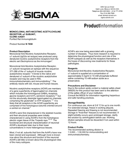 Monoclonal Anti-Nicotinic Acetylcholine Receptor (A1 Subunit
