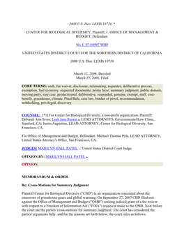 2008 U.S. Dist. LEXIS 19739, * CENTER for BIOLOGICAL