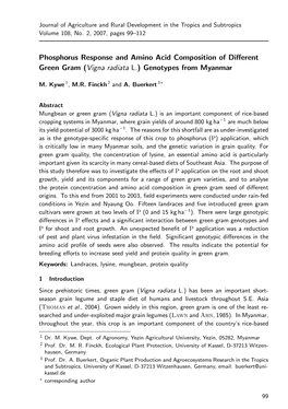 (Vigna Radiata L.) Genotypes from Myanmar