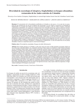 Diversidad De Escarabajos (Coleoptera, Staphylinidae) En Bosques Altoandinos Restaurados De Los Andes Centrales De Colombia