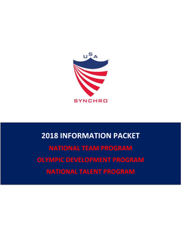 2018 Information Packet National Team Program Olympic Development Program National Talent Program