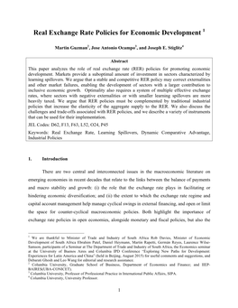 Real Exchange Rate Policies for Economic Development 1