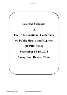 International Conference on Public Health and Hygiene (ICPHH 2018) September 14-16, 2018 Zhengzhou, Henan, China