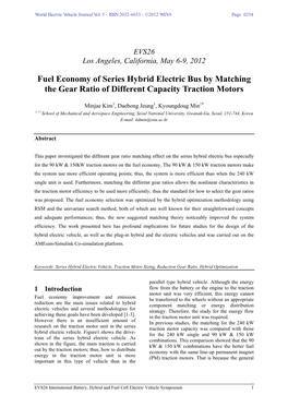 Fuel Economy of Series Hybrid Electric Bus by Matching the Gear Ratio of Different Capacity Traction Motors