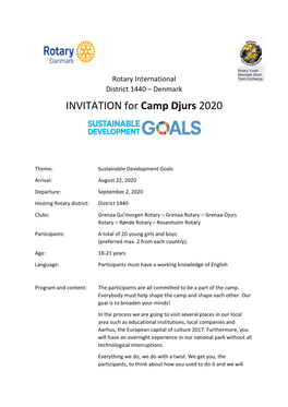 INVITATION for Camp Djurs 2020