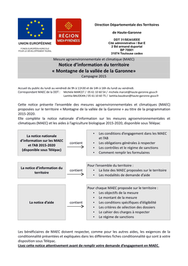 Notice D'information Du Territoire « Montagne De La Vallée De La Garonne»