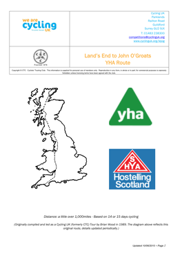 Land's End to John O'groats YHA Route