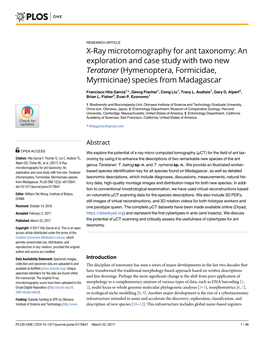 Hymenoptera, Formicidae, Myrmicinae) Species from Madagascar