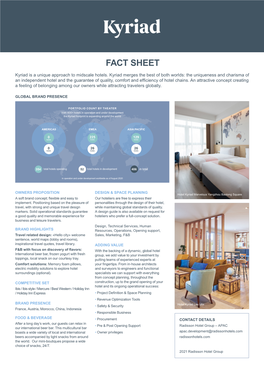 FACT SHEET Kyriad Is a Unique Approach to Midscale Hotels