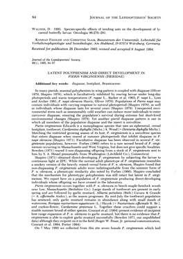 Latent Polyphenism and Direct Development in Pieris Virginiensis