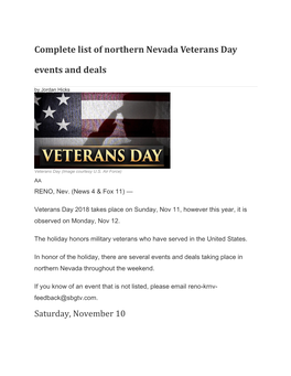 Complete List of Northern Nevada Veterans Day Events and Deals by Jordan Hicks