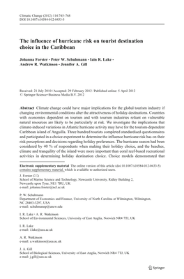 The Influence of Hurricane Risk on Tourist Destination Choice in the Caribbean