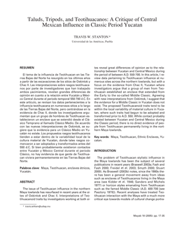 Taluds, Tripods, and Teotihuacanos: a Critique of Central Mexican Influence in Classic Period Yucatan