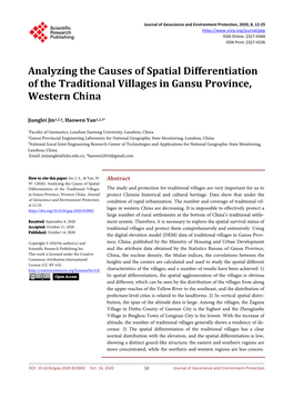 Analyzing the Causes of Spatial Differentiation of the Traditional Villages in Gansu Province, Western China