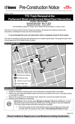 TTC Track Preconstruction Notice