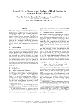 Semantic Verb Classes in the Analysis of Head Gapping in Japanese Relative Clauses