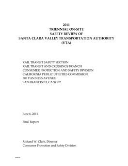 2011 Triennial On-Site Safety Review of Santa Clara Valley Transportation Authority (Vta)
