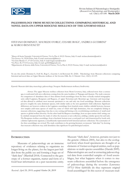 Comparing Historical and Novel Data on Upper Miocene Molluscs