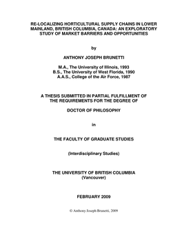 Re-Localizing Horticultural Supply Chains in Lower Mainland, British Columbia, Canada: an Exploratory Study of Market Barriers and Opportunities