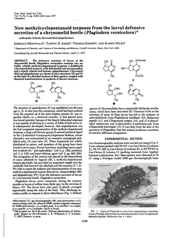 Plagiodera Versicolora)* (Arthropods/Iridoids/Chrysomelidial/Plagiolactone) JERROLD Meinwaldt, TAPPEY H