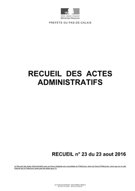 Recueil Des Actes Administratifs N°23 Du 23 Aout 2016