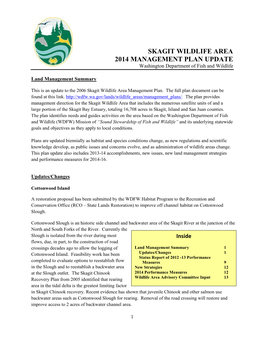 SKAGIT WILDLIFE AREA 2014 MANAGEMENT PLAN UPDATE Washington Department of Fish and Wildlife