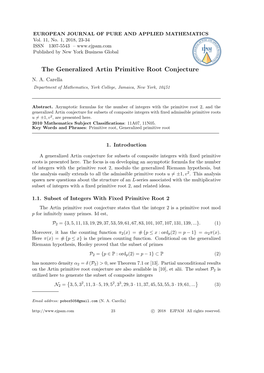 The Generalized Artin Primitive Root Conjecture N