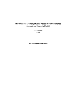 Third Annual Memory Studies Association Conference Complutense University Madrid