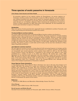 Three Species of Exotic Passerine in Venezuela