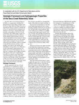 Geologic Framework and Hydrogeologic Properties of the Seco Creek Watershed, Texas in 1991, the U.S