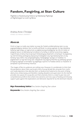 Fandom, Fangirling, at Stan Culture Pagkilala Sa Kasalukuyang Kultura Ng Kabataang Paghanga at Paghahangad Sa Loob Ng Bansa
