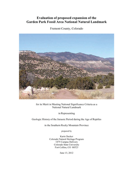 Evaluation of Proposed Expansion of the Garden Park Fossil Area National Natural Landmark