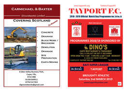 TAYPORT F.C. 2018- 2019 Official Match Day Programme Vol 28 No.13