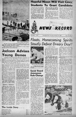 University of Cincinnati News Record. Thursday, October 20, 1960. Vol