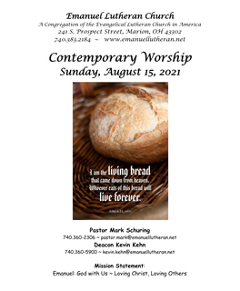 Contemporary Worship Sunday, August 15, 2021