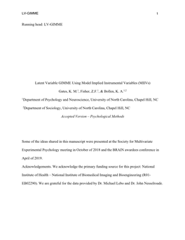 Running Head: LV-GIMME Latent Variable GIMME Using Model